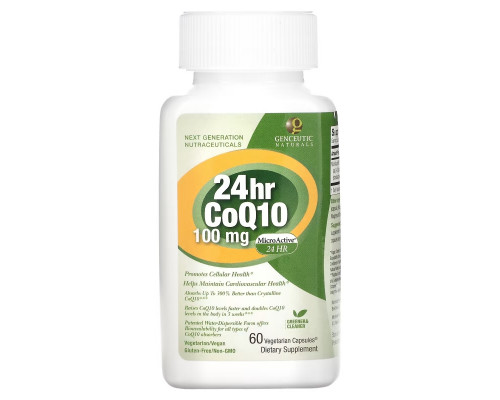 Genceutic Naturals, Коэнзим Q10 24 Часа, 100 мг, 60 капсул Genceutic Naturals, Коэнзим Q10 24 Часа, 100 мг, 60 капсул