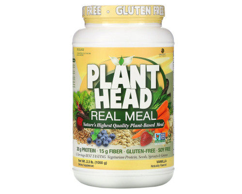 Genceutic Naturals, Plant Head, дополнительный источник растительного белка, клетчатки и аминокислот, ванильный вкус, 2.3 фунта (1050 г) Genceutic Naturals, Plant Head, дополнительный источник растительного белка, клетчатки и аминокислот, ванильный вкус, 2.3 фунта (1050 г)