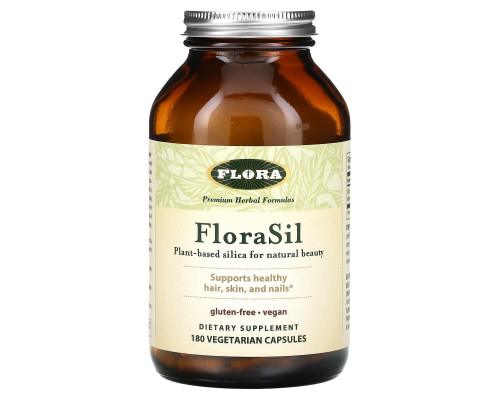 Flora, FloraSil, Диоксид кремния на растительной основе для естественной красоты, 180 вегетарианских капсул Flora, FloraSil, Диоксид кремния на растительной основе для естественной красоты, 180 вегетарианских капсул