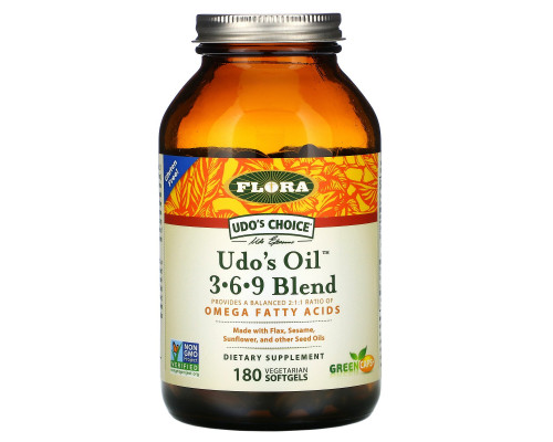Flora, Udo's Choice, Udo's Oil 3·6·9 Смесь, 180 вегетарианских мягких капсул Flora, Udo's Choice, Udo's Oil 3·6·9 Смесь, 180 вегетарианских мягких капсул
