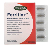 Flora, Ferritin+, Plant-Based Ferritin Iron, 30 Delayed Release Vegan Capsules