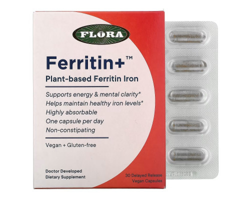 Flora, Ferritin+, Plant-Based Ferritin Iron, 30 Delayed Release Vegan Capsules Flora, Ferritin+, Plant-Based Ferritin Iron, 30 Delayed Release Vegan Capsules