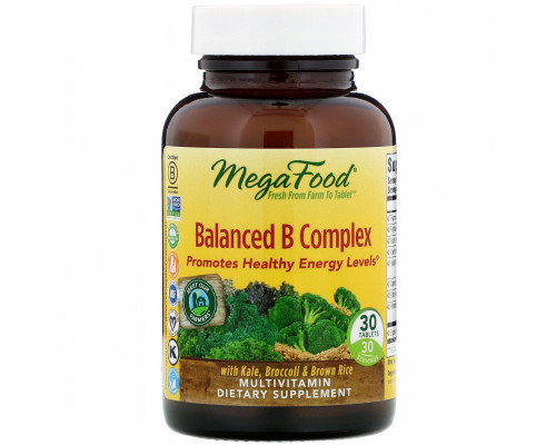 MegaFood, Сбалансированный комплекс витаминов В (Balanced B Complex), 30 таблеток MegaFood, Сбалансированный комплекс витаминов В (Balanced B Complex), 30 таблеток