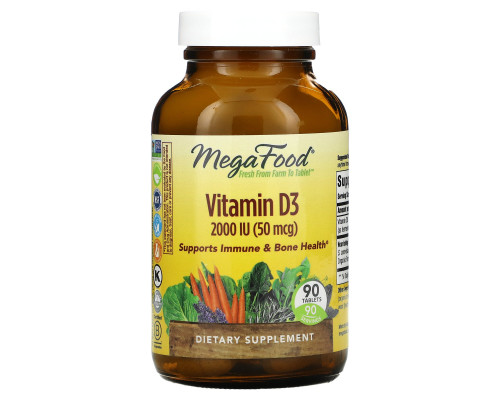 MegaFood, Витамин D3, 2000 IU, 90 таблеток MegaFood, Витамин D3, 2000 IU, 90 таблеток