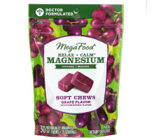 MegaFood, Relax + Calm Magnesium Soft Chews, Grape, 30 Individually Wrapped Soft Chews