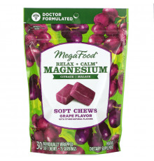 MegaFood, Relax + Calm Magnesium Soft Chews, Grape, 30 Individually Wrapped Soft Chews