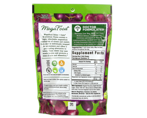MegaFood, Relax + Calm Magnesium Soft Chews, Grape, 30 Individually Wrapped Soft Chews MegaFood, Relax + Calm Magnesium Soft Chews, Grape, 30 Individually Wrapped Soft Chews