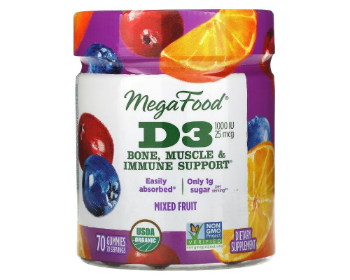 MegaFood, D3, Mixed Fruit, 1,000 IU (25 mcg), 70 Gummies