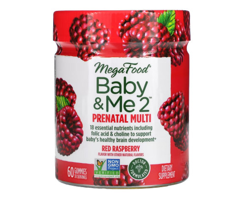 MegaFood, Baby & Me 2, Prenatal Multivitamin, Red Raspberry, 60 Gummies MegaFood, Baby & Me 2, Prenatal Multivitamin, Red Raspberry, 60 Gummies