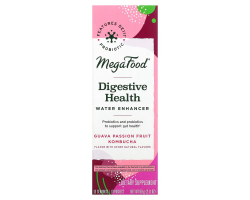 MegaFood, Digestive Health, Water Enhancer, Guava Passion Fruit Kombucha, 10 Packets, 0.21 oz (6 g) Each MegaFood, Digestive Health, Water Enhancer, Guava Passion Fruit Kombucha, 10 Packets, 0.21 oz (6 g) Each