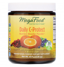MegaFood, Daily C-Protect, порошок с высоким содержанием питательных веществ, без подсластителей, 2,25 унц. (63,9 г)