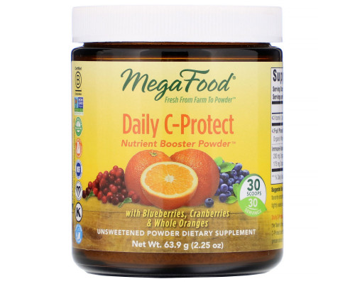 MegaFood, Daily C-Protect, порошок с высоким содержанием питательных веществ, без подсластителей, 2,25 унц. (63,9 г) MegaFood, Daily C-Protect, порошок с высоким содержанием питательных веществ, без подсластителей, 2,25 унц. (63,9 г)