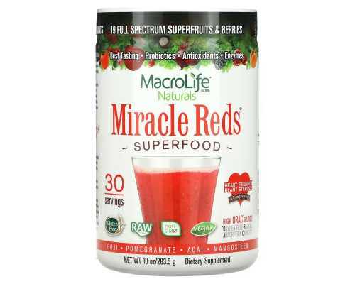 Macrolife Naturals, Miracle Reds, Superfood, Goji-Pomegranate-Acai-Mangosteen, 10 oz (283.5 g) Macrolife Naturals, Miracle Reds, Superfood, Goji-Pomegranate-Acai-Mangosteen, 10 oz (283.5 g)