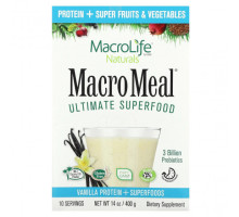Пребиотики и пробиотики Macrolife Naturals, MacroMeal, суперфуд, ваниль, 10 пакетиков по 40 г (1,4 унции)