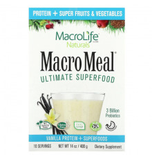 Пребиотики и пробиотики Macrolife Naturals, MacroMeal, суперфуд, ваниль, 10 пакетиков по 40 г (1,4 унции)