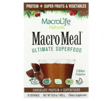 Пребиотики и пробиотики Macrolife Naturals, MacroMeal, суперфуд, шоколад, 10 пакетиков по 45 г (1,6 унции)