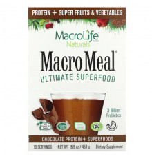Пребиотики и пробиотики Macrolife Naturals, MacroMeal, суперфуд, шоколад, 10 пакетиков по 45 г (1,6 унции)