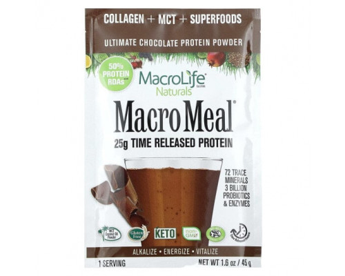 Пребиотики и пробиотики Macrolife Naturals, MacroMeal, суперфуд, шоколад, 10 пакетиков по 45 г (1,6 унции) Пребиотики и пробиотики Macrolife Naturals, MacroMeal, суперфуд, шоколад, 10 пакетиков по 45 г (1,6 унции)