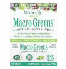 Суперфуды Macrolife Naturals, Macro Greens, суперфуд, 12 пакетиков по 9,4 г (0,3 унции)