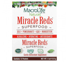 Фрукты и ягоды Macrolife Naturals, Miracle Reds, суперфуд, годжи, гранат, асаи, мангостан, 12 пакетиков по 9,5 г (0,3 унции)