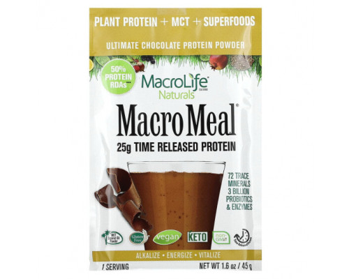 Пребиотики и пробиотики Macrolife Naturals, MacroMeal Ultimate Protein Powder, шоколад, 10 пакетиков по 45 г (1,6 унции) Пребиотики и пробиотики Macrolife Naturals, MacroMeal Ultimate Protein Powder, шоколад, 10 пакетиков по 45 г (1,6 унции)