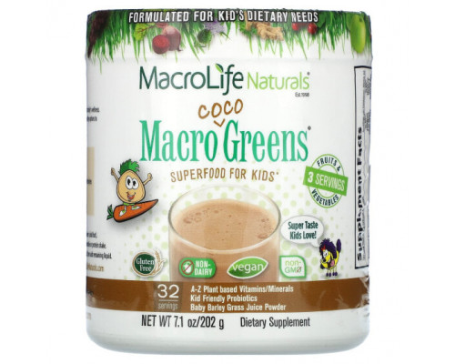 Суперфуды Macrolife Naturals, Macro Coco Greens, суперфуд для детей, 202 г (7,1 унции) Суперфуды Macrolife Naturals, Macro Coco Greens, суперфуд для детей, 202 г (7,1 унции)