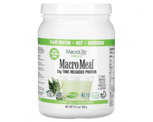 Пребиотики и пробиотики Macrolife Naturals, MacroMeal, протеиновый порошок высшего качества, ваниль, 615 г (21,7 унции) Пребиотики и пробиотики Macrolife Naturals, MacroMeal, протеиновый порошок высшего качества, ваниль, 615 г (21,7 унции)