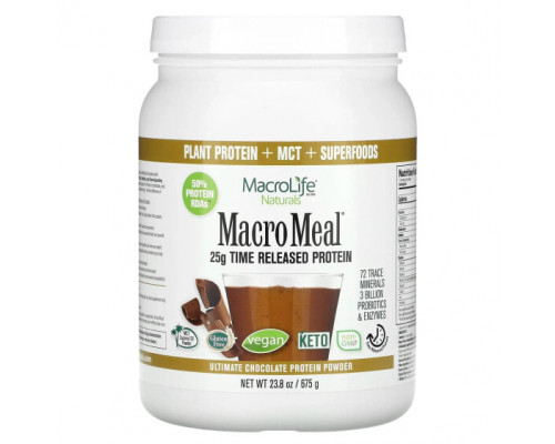 Пребиотики и пробиотики Macrolife Naturals, MacroMeal, протеиновый порошок высшего качества, шоколад, 675 г (23,8 унции) Пребиотики и пробиотики Macrolife Naturals, MacroMeal, протеиновый порошок высшего качества, шоколад, 675 г (23,8 унции)