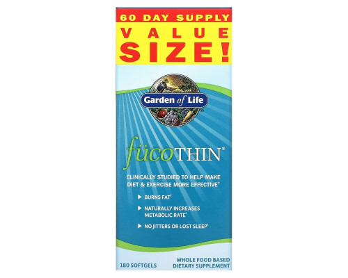 Garden of Life, FucoThin, 180 гелевых капсул Garden of Life, FucoThin, 180 гелевых капсул