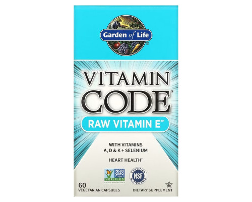 Garden of Life, Vitamin Code, натуральный витамин E, 60 овощных капсул