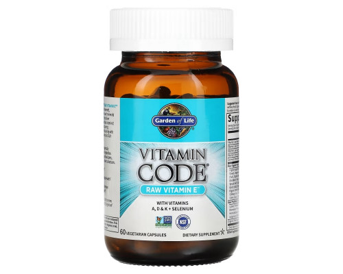 Garden of Life, Vitamin Code, натуральный витамин E, 60 овощных капсул