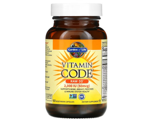 Garden of Life Кодовые витамины сырой D3 2000 международных единиц 60 ультраабсорбирующихся капсул Garden of Life Кодовые витамины сырой D3 2000 международных единиц 60 ультраабсорбирующихся капсул