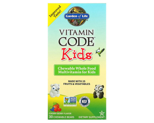 Garden of Life Vitamin Code жевательные цельнопищевые мультивитамины для детей со вкусом вишни 30 жевательных мишек Garden of Life Vitamin Code жевательные цельнопищевые мультивитамины для детей со вкусом вишни 30 жевательных мишек