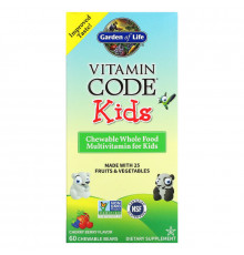 Garden of Life Витаминный код для детей Жевательные мультивитамины из цельных продуктов для детей Вишневый вкус 60 жевательных медведей