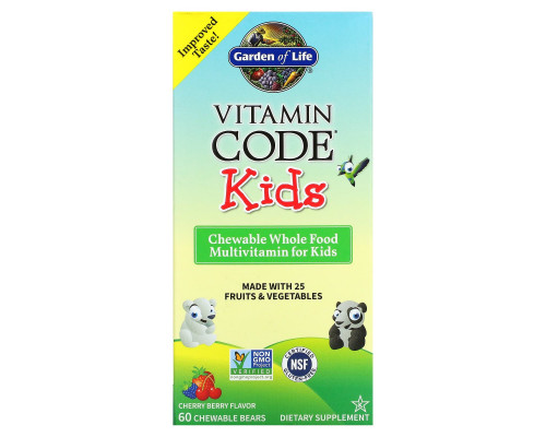 Garden of Life Витаминный код для детей Жевательные мультивитамины из цельных продуктов для детей Вишневый вкус 60 жевательных медведей Garden of Life Витаминный код для детей Жевательные мультивитамины из цельных продуктов для детей Вишневый вкус 60 жевательных медведей
