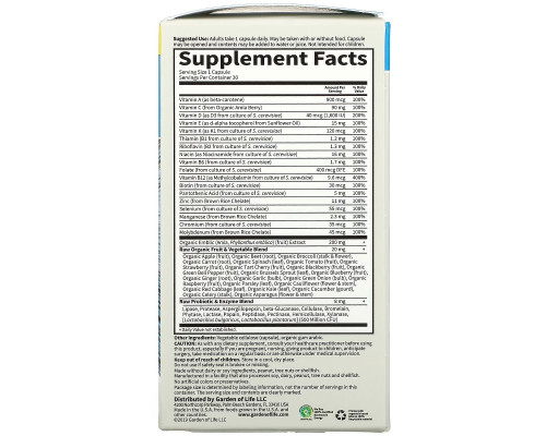 Garden of Life, Vitamin Code, Raw One For Men Once Daily Multivitamin, 30 Vegetarian Capsules