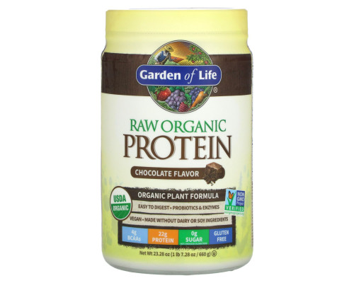 Garden of Life, Raw Organic Protein, органическая растительная формула, шоколадный, 664 г Garden of Life, Raw Organic Protein, органическая растительная формула, шоколадный, 664 г