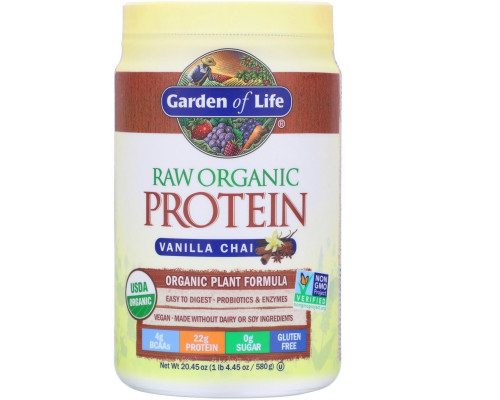Garden of Life, Сырой белок, натуральный белковый состав, со вкусом ванильного пряного чая, 22 унции (630 г) Garden of Life, Сырой белок, натуральный белковый состав, со вкусом ванильного пряного чая, 22 унции (630 г)