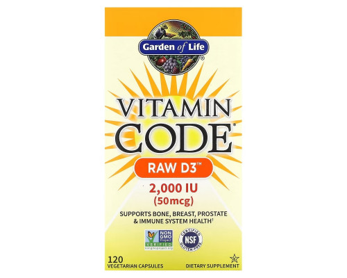 Garden of Life Vitamin Code необработанный витамин D3 2000 МЕ 120 капсул UltraZorbe Garden of Life Vitamin Code необработанный витамин D3 2000 МЕ 120 капсул UltraZorbe