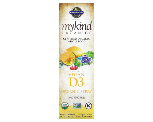 Garden of Life Kind Organics Веганский D3 ванильный спрей 2 унции (60 мл) Garden of Life Kind Organics Веганский D3 ванильный спрей 2 унции (60 мл)