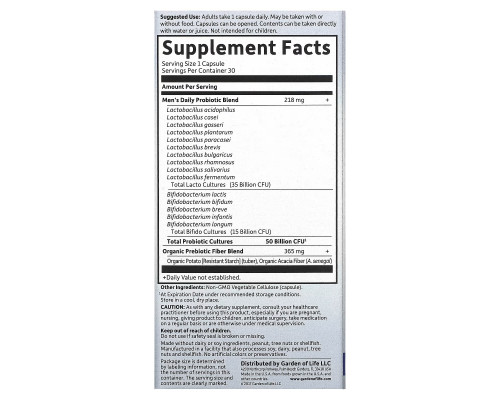 Garden of Life Dr. Formulated Probiotics Once Daily's Men's 30 Veggie Caps Garden of Life Dr. Formulated Probiotics Once Daily's Men's 30 Veggie Caps