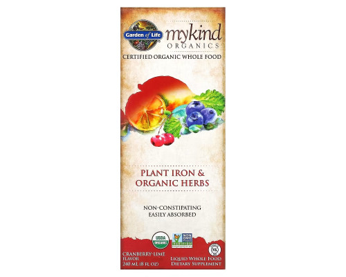 Garden of Life, Mykind Organics, Plant Iron & Organic Herbs, Cranberry-Lime, 8 fl oz (240 ml) Garden of Life, Mykind Organics, Plant Iron & Organic Herbs, Cranberry-Lime, 8 fl oz (240 ml)