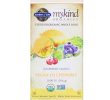Garden of Life, Vegan D3, Organic Chewable, Raspberry-Lemon, 2,000 IU, 30 Tablets