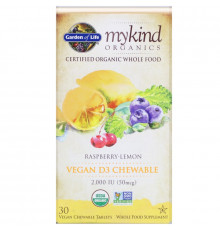 Garden of Life, Vegan D3, Organic Chewable, Raspberry-Lemon, 2,000 IU, 30 Tablets