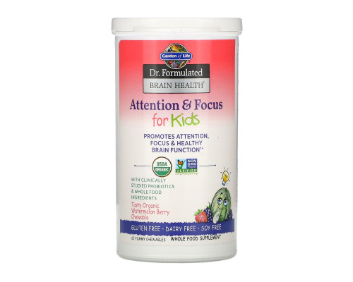 Garden of Life, Dr. Formulated для мозга, внимания и концентрации у детей, вкус органического арбуза и ягод, 60 вкусных жевательных таблеток