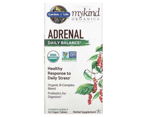 Garden of Life, MyKind Organics, средство для надпочечников, ежедневный баланс, 120 веганских таблеток