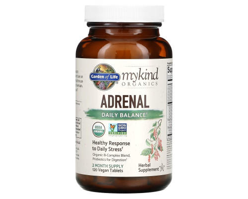 Garden of Life, MyKind Organics, средство для надпочечников, ежедневный баланс, 120 веганских таблеток