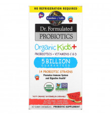 Garden of Life, Пробиотическая добавка, Organic Kids +, + C и D, 5 млрд, вкусный органический арбуз, 30 вкусных жевательных драже
