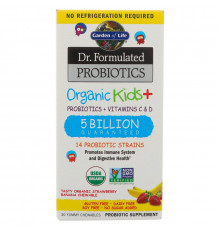 Garden of Life, Пробиотическая добавка Dr. Formulated Probiotics, Organic Kids + витамины C и D, 5 млрд, клюква и банан, 30 жевательных драже