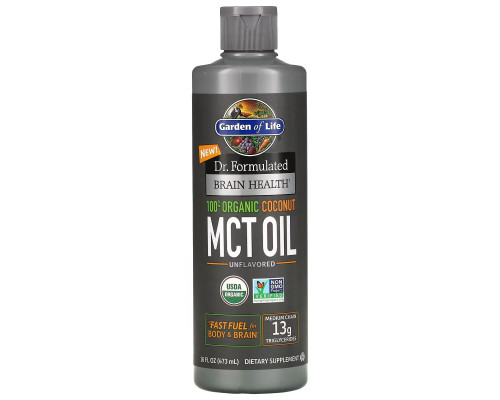 Garden of Life, Здоровье мозга от Dr. Formulated, 100%-ное органическое триглицеридное масло с цепочками средней длины из кокоса, без ароматизаторов, 473 мл Garden of Life, Здоровье мозга от Dr. Formulated, 100%-ное органическое триглицеридное масло с цепочками средней длины из кокоса, без ароматизаторов, 473 мл